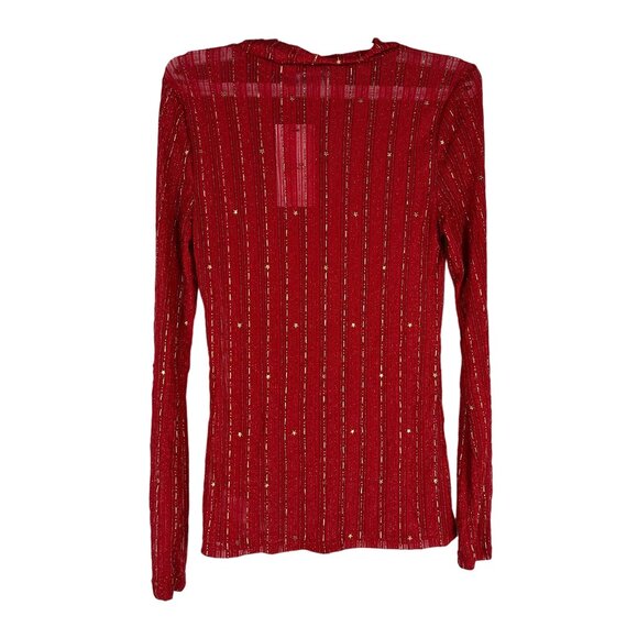 Red & Gold Star Striped Womens Long Sleeve Top By Blue B Size L - Picture 2 of 6